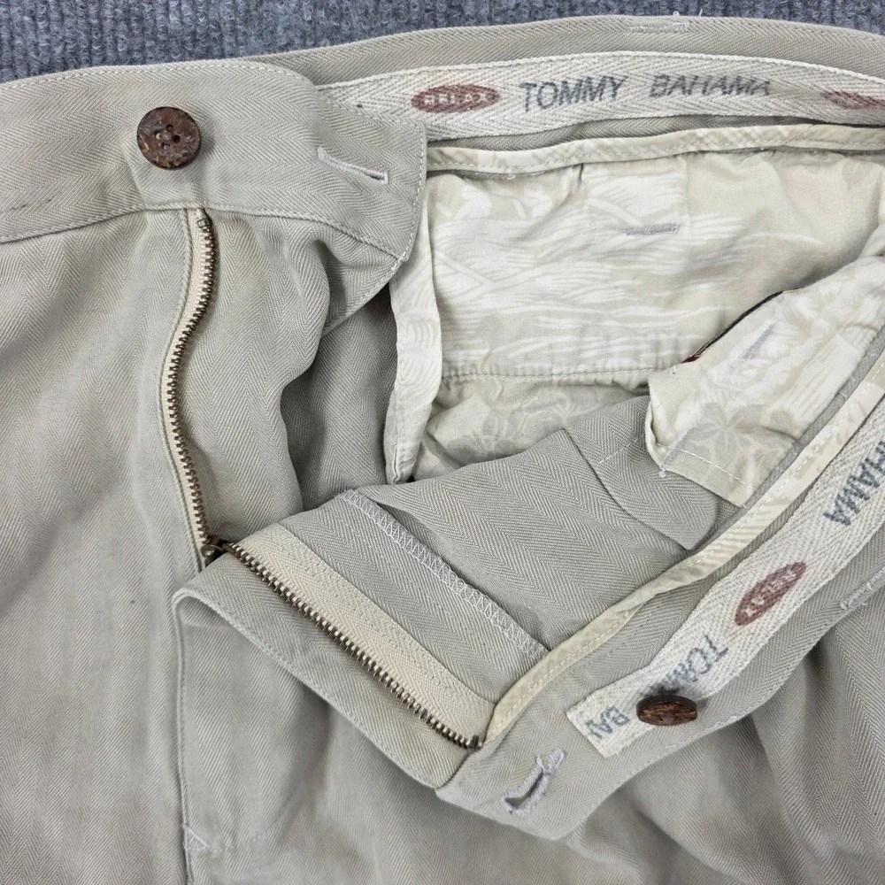 Tommy Bahama Relax Mens 40 100% Silk Herringbone Pleated Trousers Khaki Tan